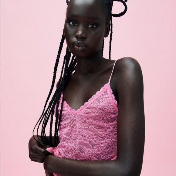 Zara Pink Lace Strap Tank Top Small - Picture 2 of 6